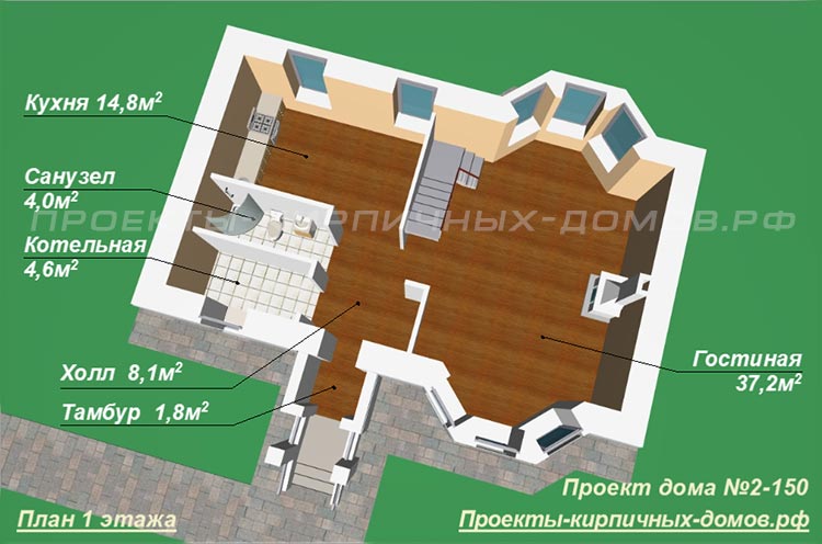 План 1 этажа дома с балконом